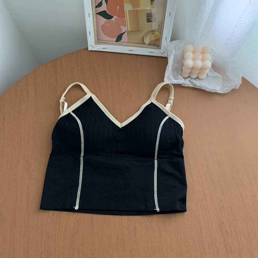 Real shot real price Korean version no steel ring bra back underwear U-shaped mid long suspender vest with bra pad