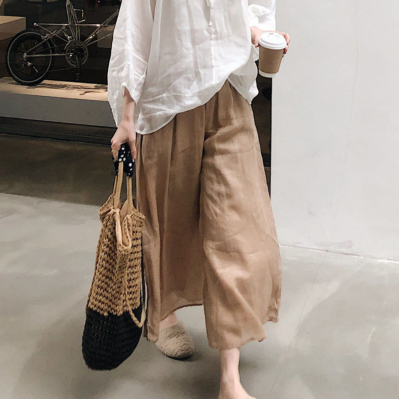2026春夏新女日系大码复古宽松显瘦棉麻亚麻苎麻阔腿九分裤含里衬,女装/女士精品,休闲裤,淘宝优惠券,粉丝福利购,淘宝优惠卷