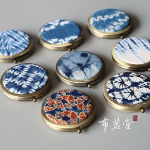 布茗堂 扎染小镜子 手工蓝染大理扎染便携化妆镜