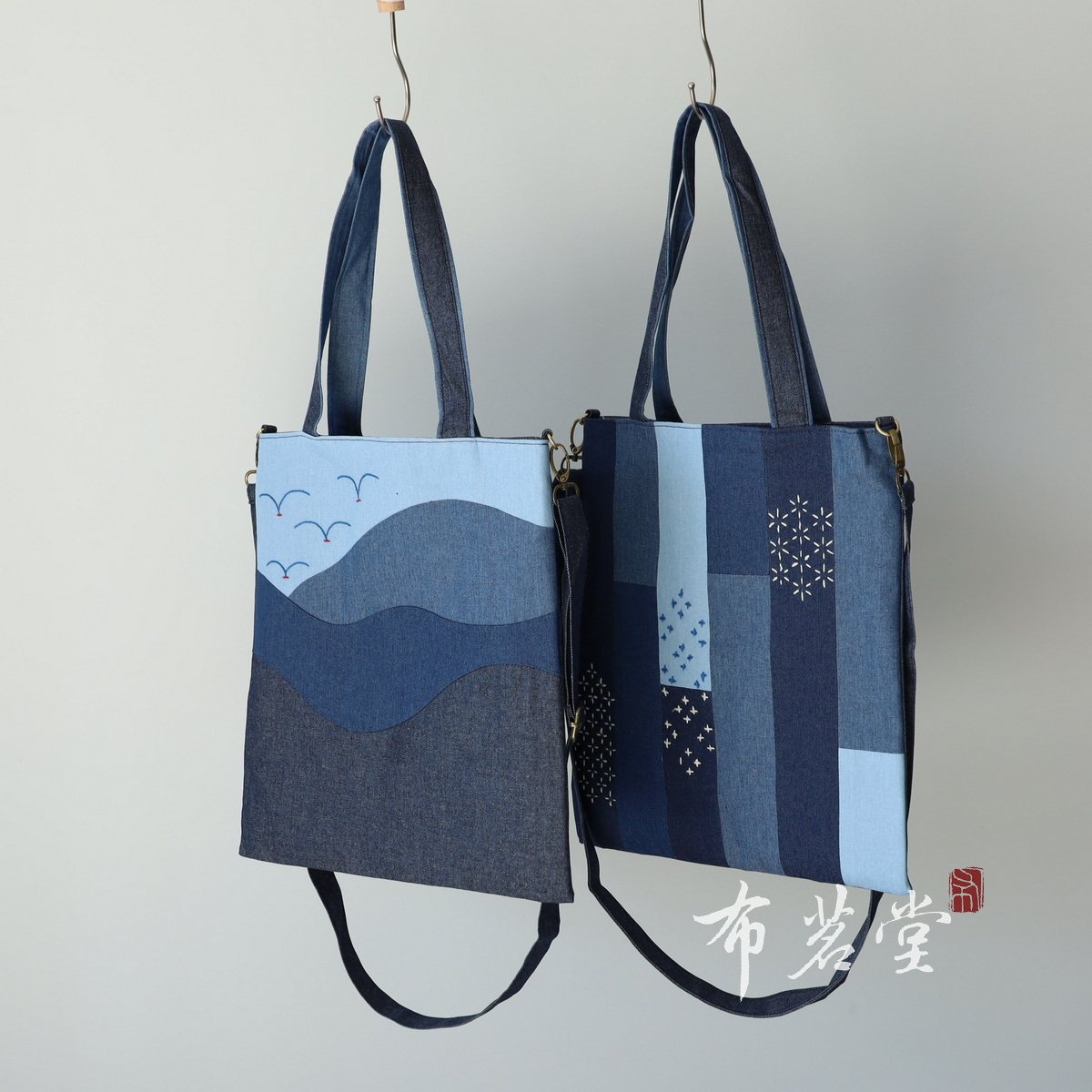 布茗堂 手工刺绣牛仔布拼布斜挎托特两背包 轻便 单肩包刺绣包,箱包皮具/热销女包/男包,时尚帆布包,淘宝优惠券,粉丝福利购,淘宝优惠卷