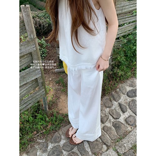 BBen 白色长裤女阔腿裤2025夏季新款薄款防晒高腰休闲垂感直筒裤