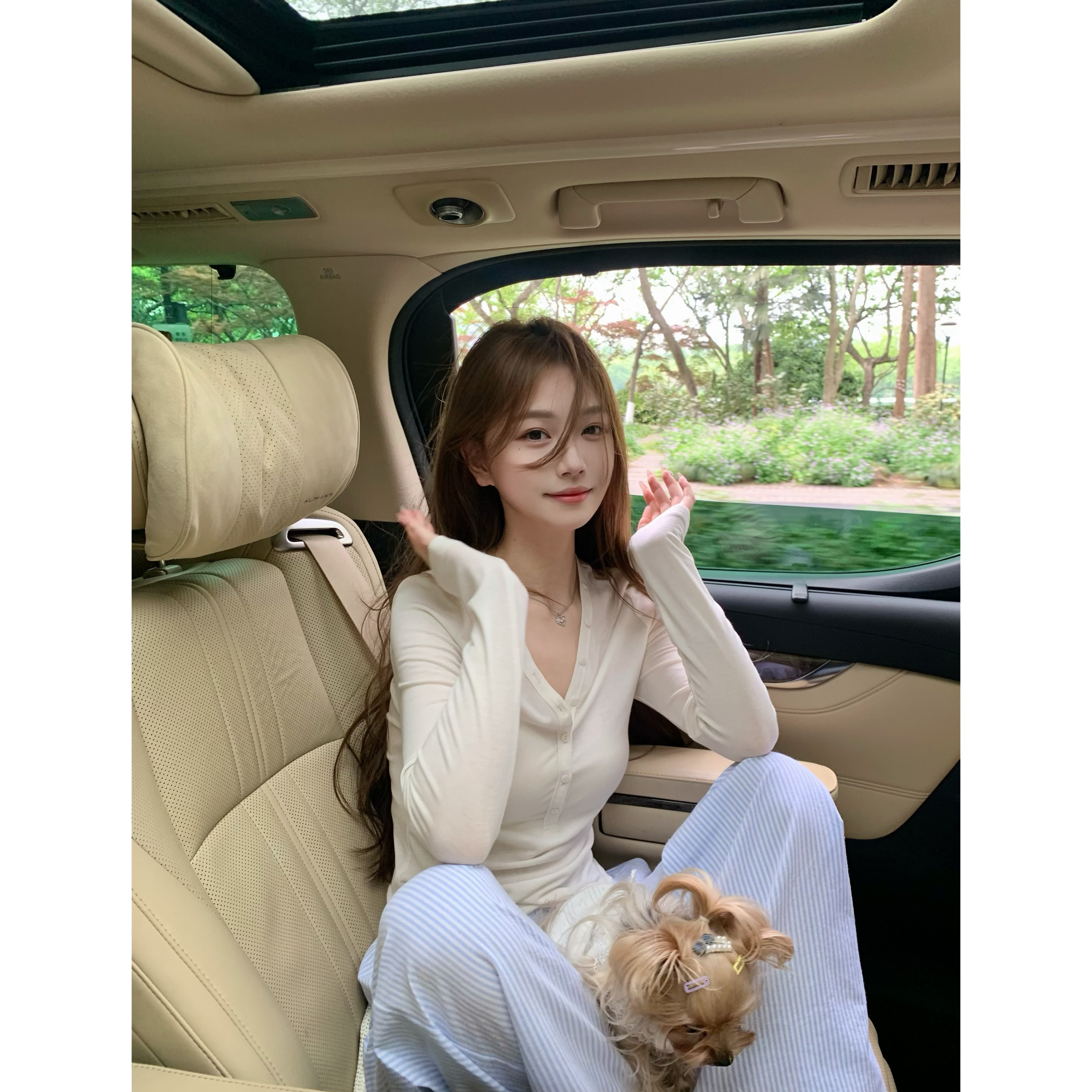 BBen 微微入夏 丝滑白色V领打底防晒罩衫女长袖2025新款气质上衣