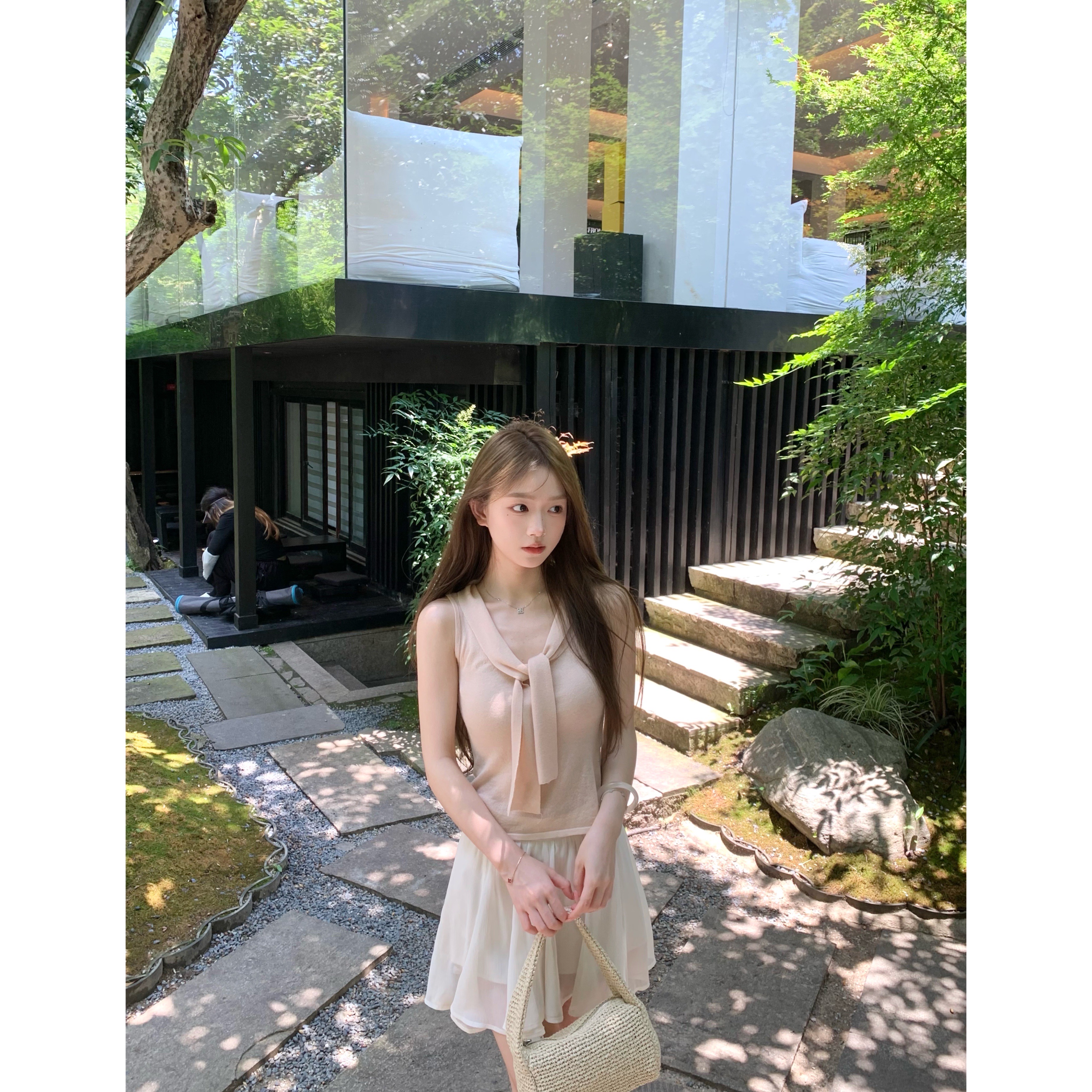 BBen 安藤早夏 超细羊毛系带针织衫女夏季2025新款显瘦无袖上衣