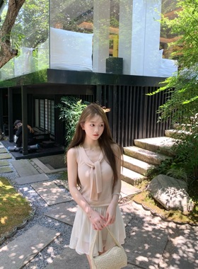 BBen 安藤早夏 超细羊毛系带针织衫女夏季2025新款显瘦无袖上衣