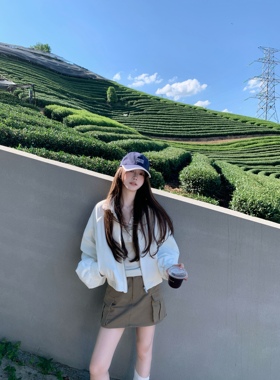 BBen廓形帅气 白色夹克衫外套女春秋2025初秋新款休闲棒球服上衣