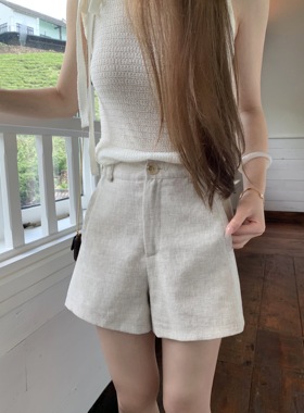 清仓特价 老钱极简松弛感亚麻短裤女夏季2025新款显高显瘦女裤