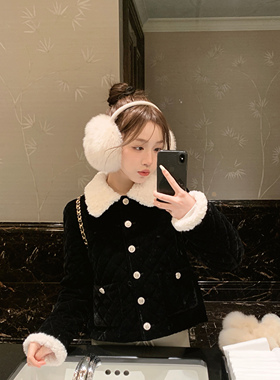 清仓特价 小香风翻领羊羔毛丝绒羽绒服外套女短款2024冬季新款