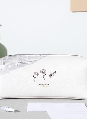 日系笔袋复古双层小众笔袋ins风简约小雏菊初中生高中生文具盒