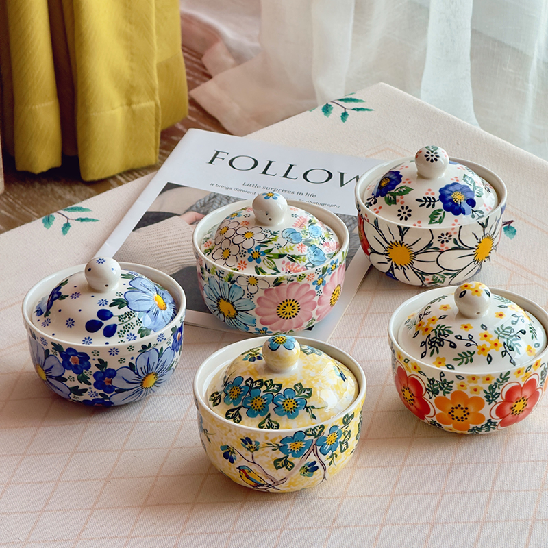 波兰风手绘高颜值陶瓷小炖盅
