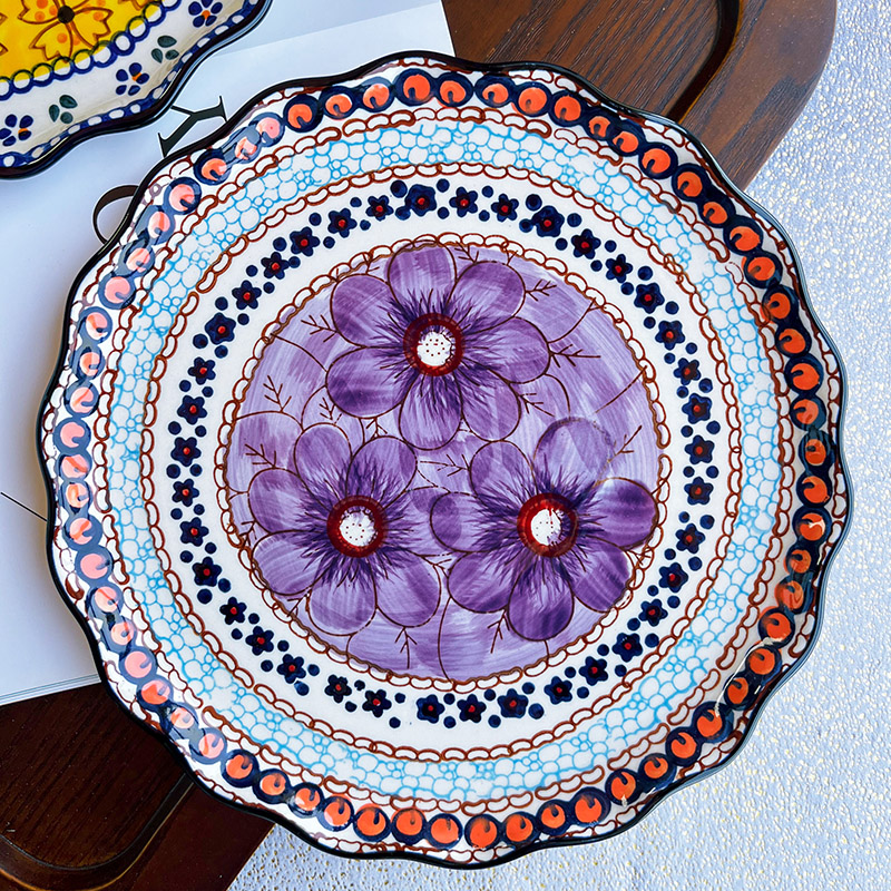 韩国出口复古花边陶瓷手绘盘子