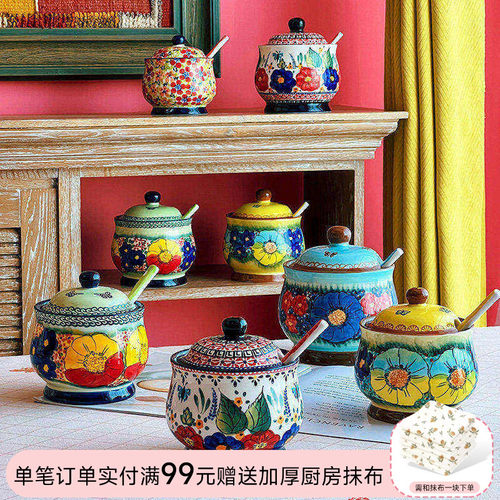 高颜值手绘耐高温家用陶瓷猪油罐