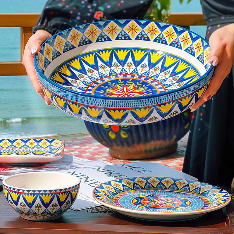波西米亚风深菜盘子碗网红家用2025新款马克杯创意碗碟陶瓷餐具