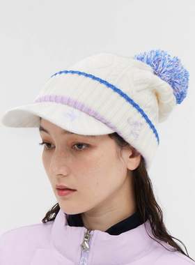 日本Le Coq公鸡男装高尔夫25秋冬带檐毛线针织帽女毛球LG5FCP40L