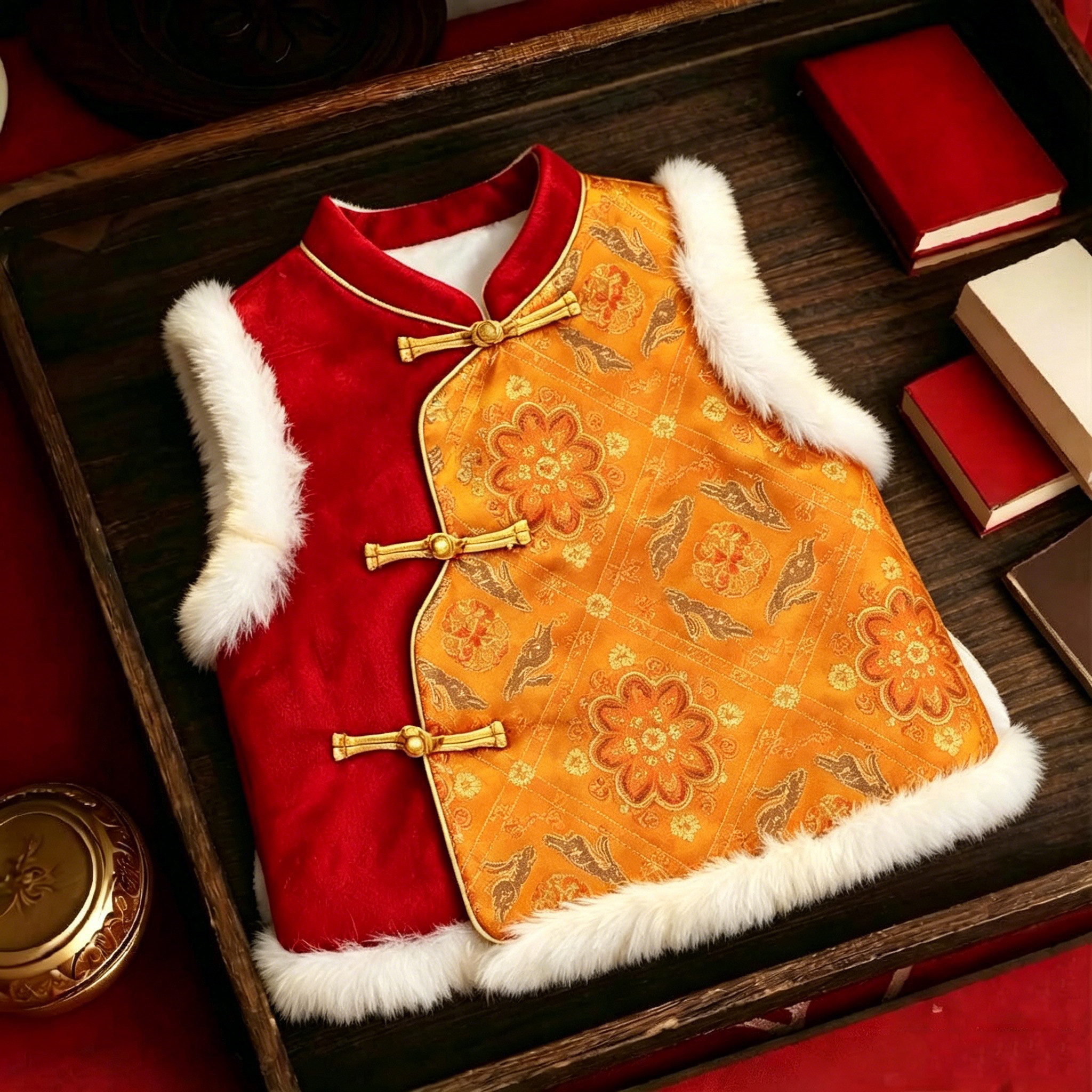 男女宝宝国风马甲秋冬加厚婴儿唐装汉服周岁抓周服新中式过年衣服