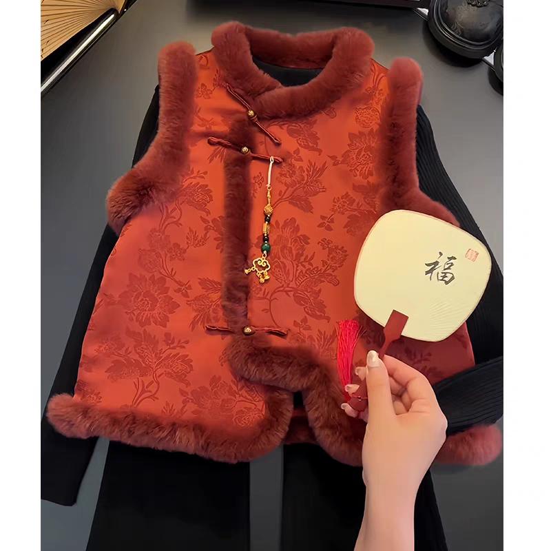 女孩国风新中式旗袍马甲夹棉加厚