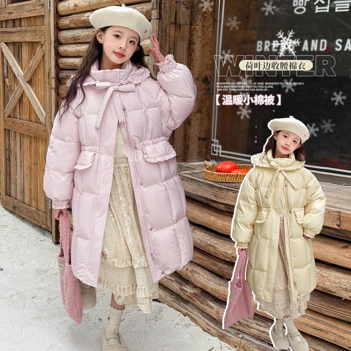 女童加厚羽绒棉服2025新款冬季女孩公主风中长款棉衣洋气收腰外套