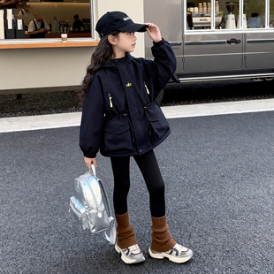 女童超好看夹棉外套秋冬新款大童收腰风衣加绒派克服儿童二棉棉服