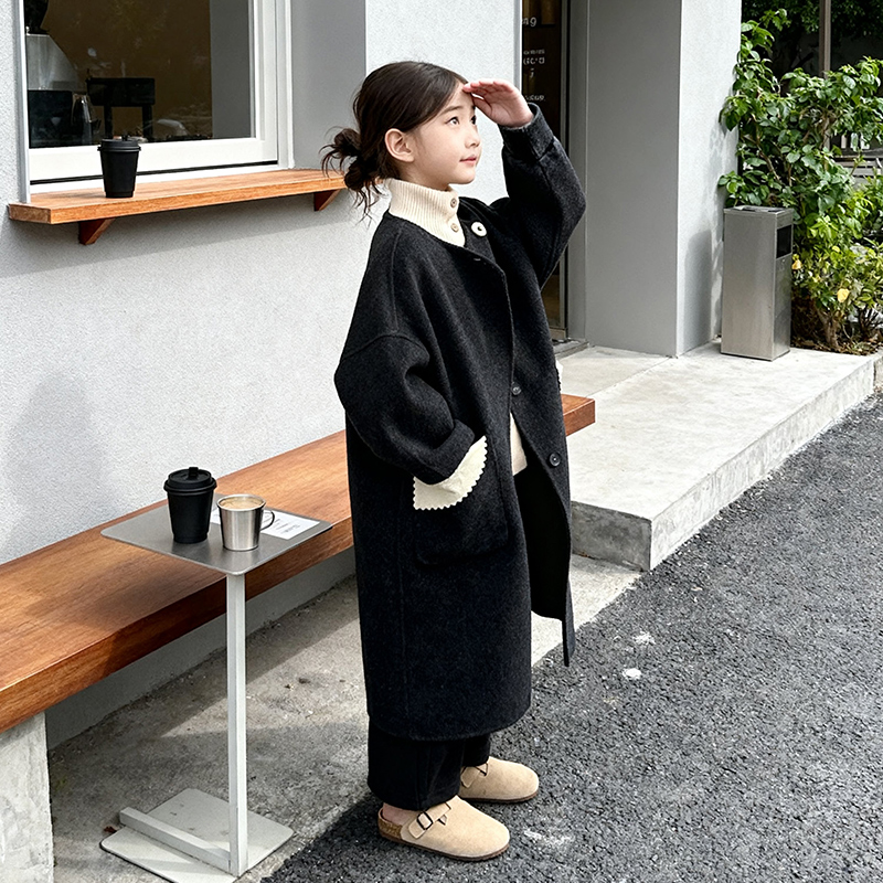 女童呢子大衣长款过膝高级感外套