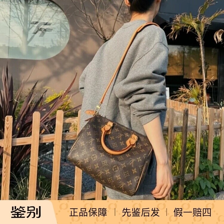 LV女包 路易威登新款 老花棋盘格speedy25帆布枕头包单肩包包