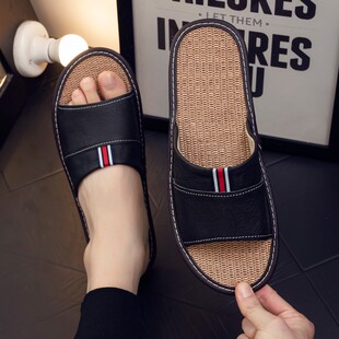 新款真皮牛皮凉拖鞋夏季居家用秋季男女室内防滑情侣地板亚麻中底