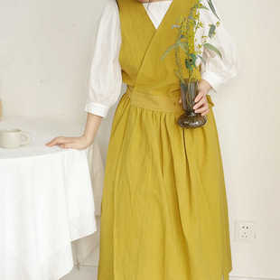 跨境韩版棉料V领前后正反两穿围裙厨房烘焙花艺师咖啡师工作服