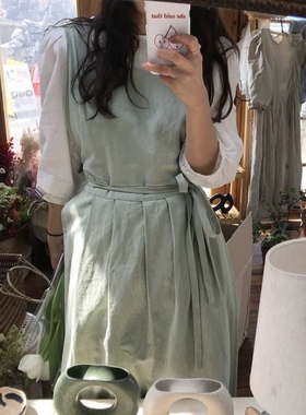 Cutlery 韩国博主款百褶甜美系带围裙花店奶茶店工作服罩衫可外穿