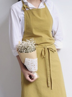 韩式ins法式棉麻复古文艺围裙花艺师工作服日系简约百搭美甲围兜