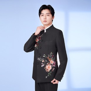 精选新型立领中国风中山装男士中国D风唐装年会主持人舞台合唱团