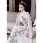 新品 白色旗袍晚礼服裙轻奢小众高端大气合唱演出服主持Z人独唱中