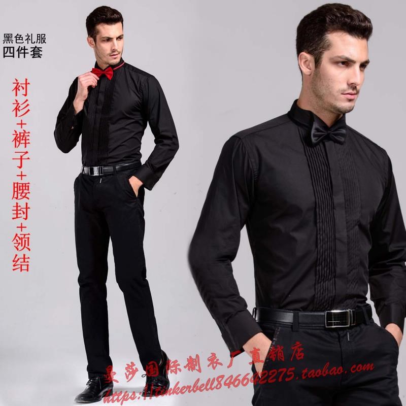 新选男士演出白色长袖衬衫舞台y成人大合唱表演服装结婚伴郎团礼