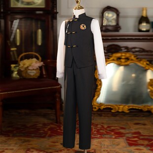 新选男童国风主持人马甲礼服儿童新中式套K装中大童钢琴走秀生日