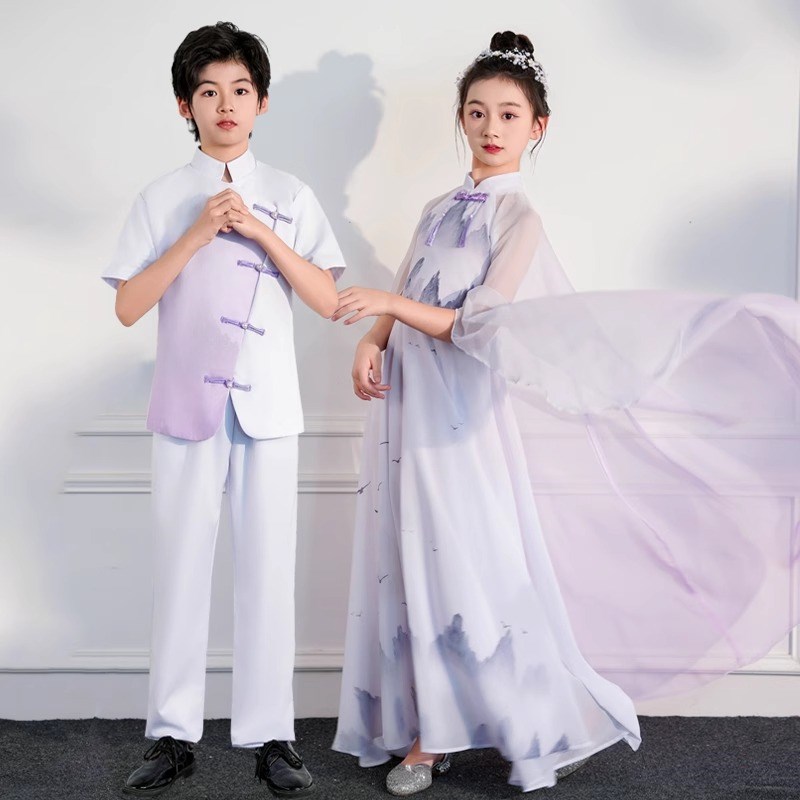 新选儿童大合唱演出服中小学w生诗歌朗诵比赛男女童表演服装国风