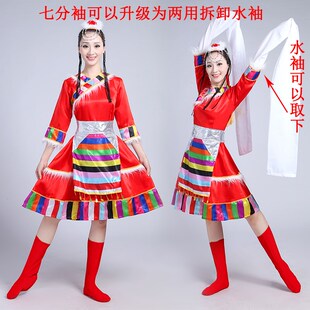 藏族广场舞 演出服长短袖 新品 藏族舞蹈演出服女o成人少数民族水袖