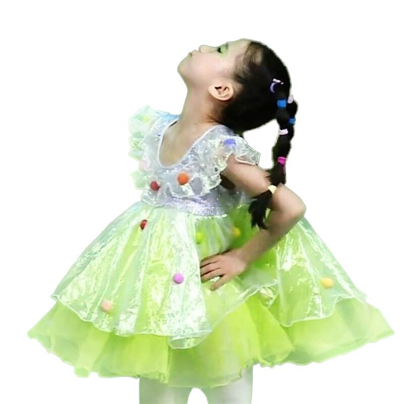 精选儿童演出服公主蓬蓬纱裙女亮片幼儿小可爱娃合唱舞蹈服中