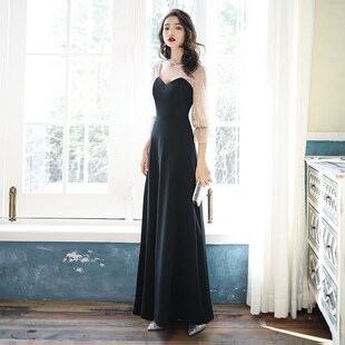敬酒服r合唱亮片轻奢姐妹团高级感主持人连衣裙1 长款 新品 黑色法式