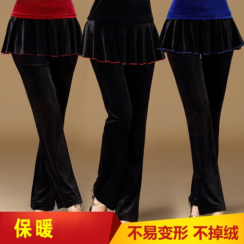 新选柳魅广场舞服装裙p裤金丝绒长裤跳舞裤子拉丁练功舞蹈裤秋冬