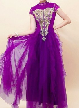 新选晚礼服女2025新款紫色合唱演出服高J端轻奢成人独唱指挥仙气