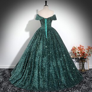 新品一字肩晚礼服女声乐艺t考独唱演出服亮片年会主持表演大合唱