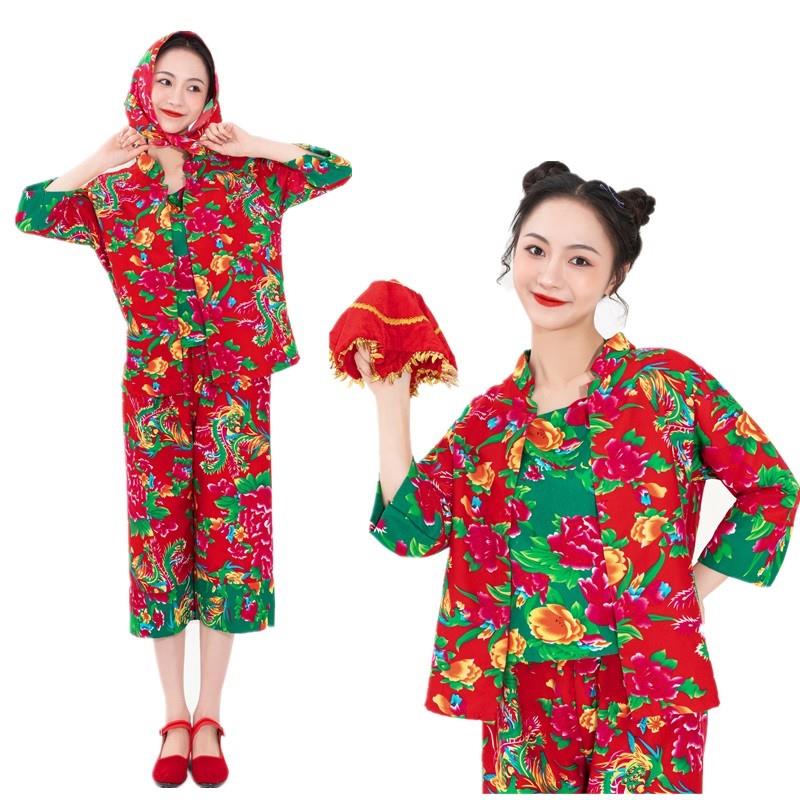 新东北大花布衣服村姑女二人转演出服搞笑姊妹装广场舞蹈秧歌服