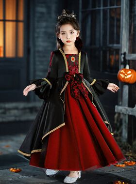 精选圣诞节儿童服装小女孩暗黑裙子C女巫cos演出服女童角色扮演圣