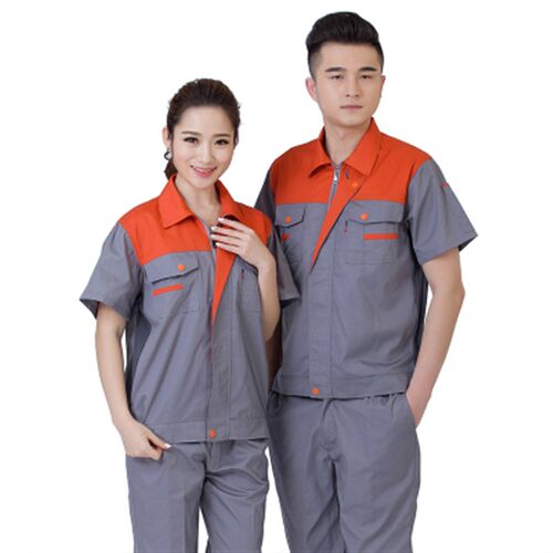 精选半袖工作服套装夏季男女薄款短袖透J气劳保服物流汽修工厂上