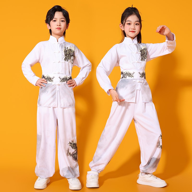 新选新款水墨金龙儿童武术太x极训练服古风比赛武术表演彩服练功