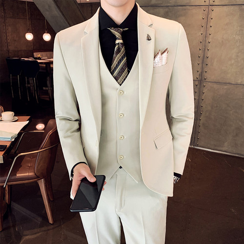 精选男士休e闲西服套装韩版商务正装外套修身宴会结婚礼服青年小