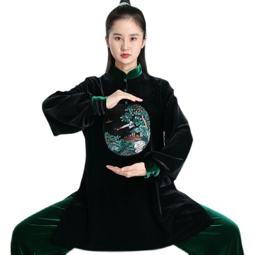 新品太极秋冬新款武术比赛z太极拳加厚加绒保暖南韩绒太极服金