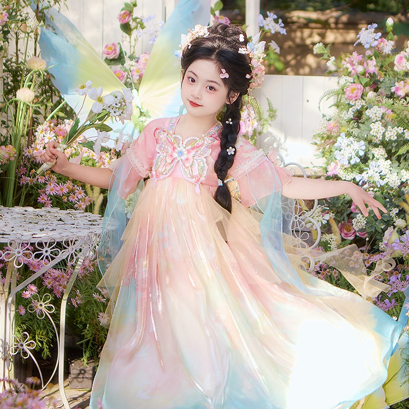 新品汉服女童夏儿童新款古z风国风古装女孩绝美日常可穿公主裙图片