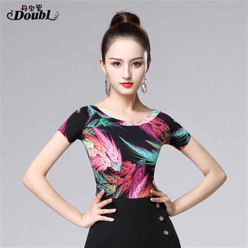 精选夏季短袖女摩登上衣拉丁舞蹈服国标舞练功X服跳舞广场舞