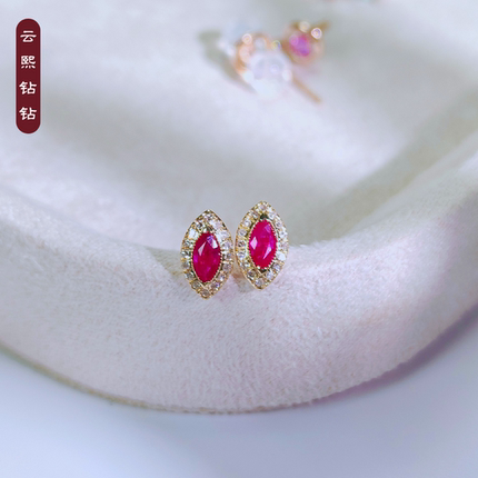 18K天然钻石红宝石耳钉彩宝耳饰珠宝首饰日常简约精致甜美礼物