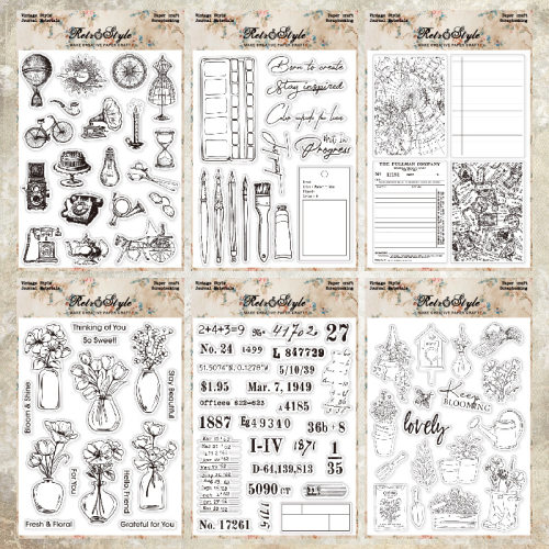 复古文具花瓶透明印章 scrapbook 相册卡片手帐橡皮章成品章图章