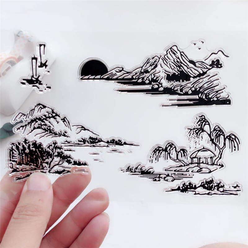 山水图透明硅胶印章DIY定制PVC环保印章成品图章手账文具