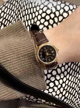 卡西欧手表女小圆表  时尚皮带黑金学生防水手表 LTP-V002GL-1B